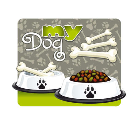 My dog  Illustration of a bowl of dog food and sugar bone of my favorite dog のイラスト素材