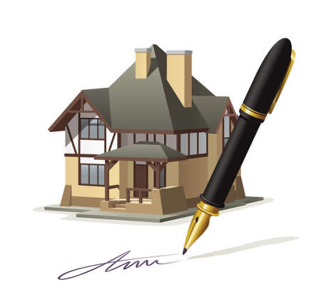 Paperwork at home. Illustration documenting real estate market through the signing of the agreement.のイラスト素材
