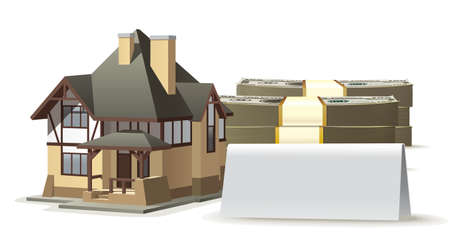 Illustration cottage for a young family with a sign labelingのイラスト素材