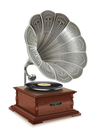 Illustration of the good old music of the gramophone. First music on vinyl.のイラスト素材