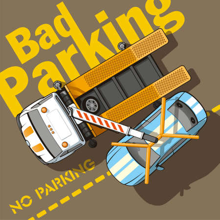 Bad parking  Tow truck removes a car for wrong parking のイラスト素材