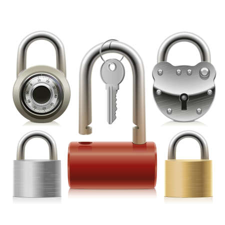 Set of padlocks of different designs and sizes from thieves and intruders のイラスト素材