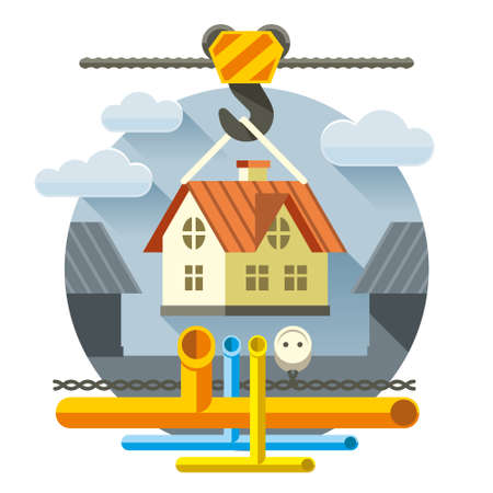 Quick construction of houses turnkey with communicationsのイラスト素材