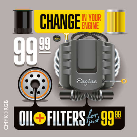 Advertising banner illustrates the replacement of oil and filtersのイラスト素材