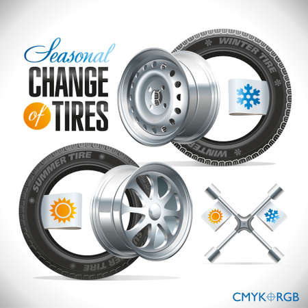 Replacement tires for the season specified on the label wheelのイラスト素材