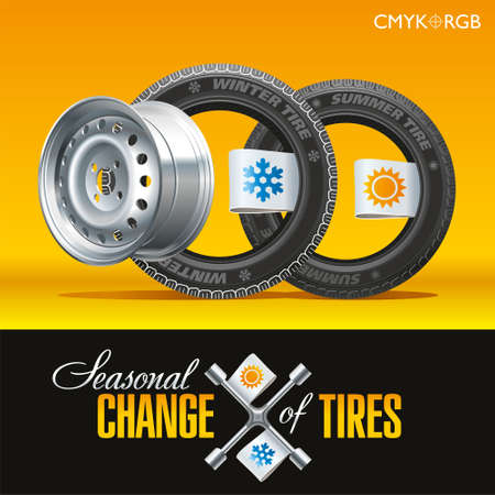 Replacement tires for the season specified on the label wheelのイラスト素材