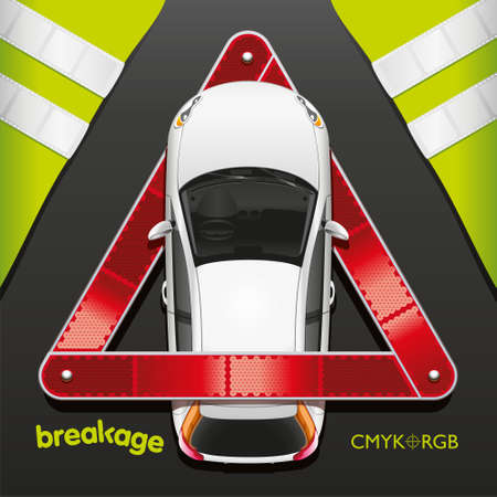 The car in a breakdown triangle with protective vestsのイラスト素材