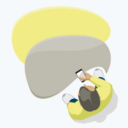 The man reads and sends messages on the smartphone. Look from above on a white background.のイラスト素材