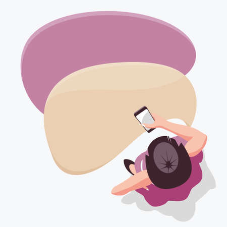 Business woman reads and sends messages on the smartphone. Look from above on a white background.のイラスト素材