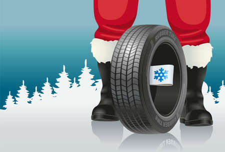 Santa offers automobile tires with winter marking for Christmasのイラスト素材