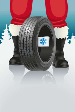 Santa offers automobile tires with winter marking for Christmasのイラスト素材