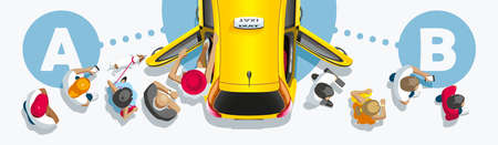 The passenger traffic of people passes through the car of taxi serviceのイラスト素材