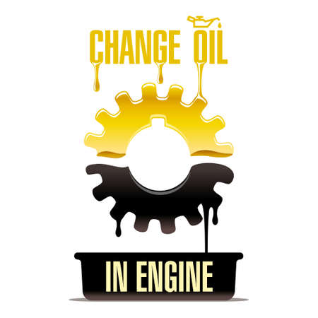 Evident emblem of replacement of old oil on new in engines and mechanisms. The gear turning in old and new oils.のイラスト素材