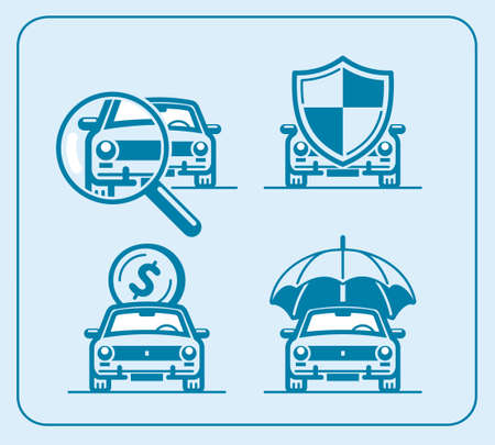 Set of car icons for choice, purchase and insurance in thin line style.のイラスト素材