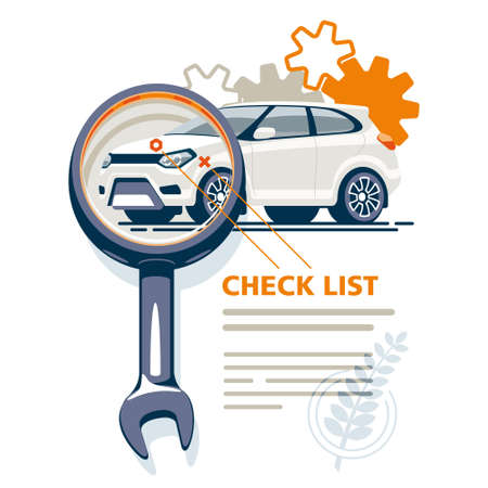 The diagnostic station detects car faults, draws up a checklist of all breakdowns and analyzes the state of the transport.のイラスト素材