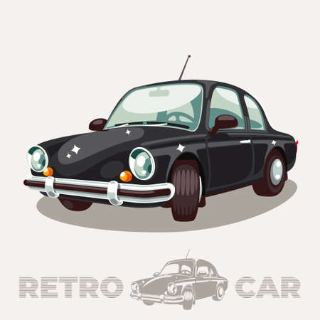 The old black car of the mid-twentieth century is half a turn in perspective.のイラスト素材