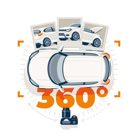 Photographing a car from all sides before selling at a dealership or online. Inspection of the vehicle before purchase.のイラスト素材