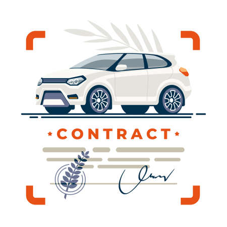 Clean deal of car is protected by a documented contract with a seal and a certified signature.のイラスト素材