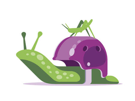 The cute snail has chosen an unusual and reliable home for life and travel.のイラスト素材
