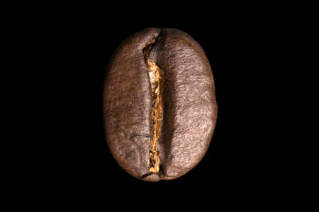 Shiny premium roasted coffee bean on black background, macro photo