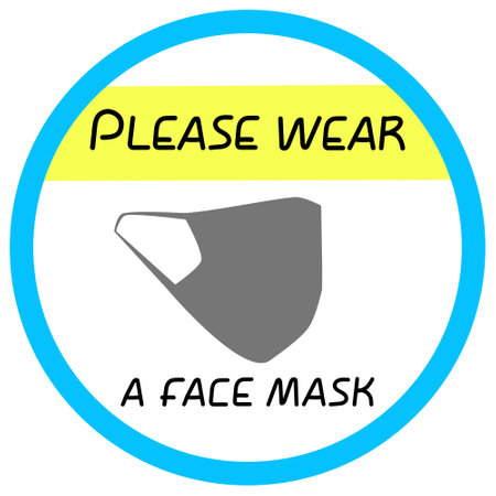 Attention Sign With Blue Round Text Please Wear a Face Maskのイラスト素材