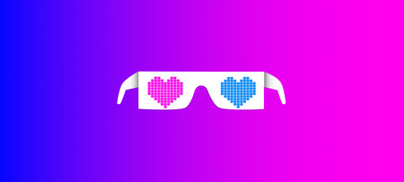 Valentines day celebration, glasses with pink and blue hearts widescreen background.のイラスト素材