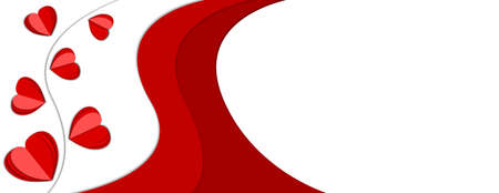 Wide background for Valentine's Day, red hearts on white background.のイラスト素材