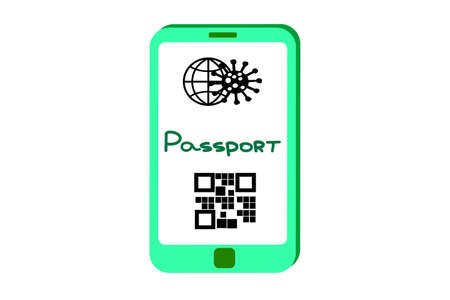 Green passport of immunity in a phone on white background.のイラスト素材