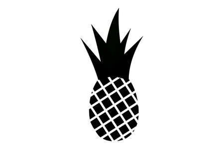 Pineapple with leaf monochrome icon isolated on white background.のイラスト素材