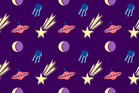 Seamless space background from moon with stars and satellite.の写真素材