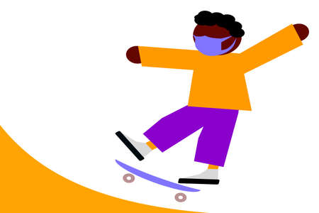 Skateboarder man in face mask jumping vector illustration on a white background.のイラスト素材