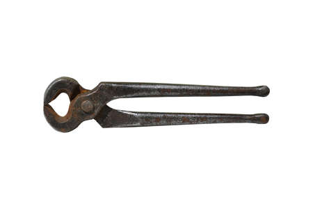 Old rusty pincers isolated on white background.の写真素材
