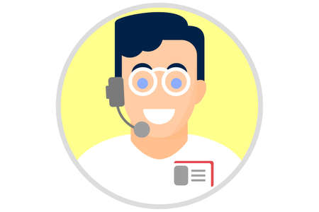 expert or consultant character in a yellow circle on a white background.のイラスト素材