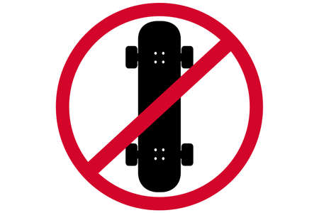 No skateboarding prohibition sign, skateboard icon in red circle.のイラスト素材