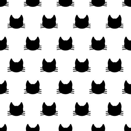 Black Cats heads seamless pattern on white background.のイラスト素材