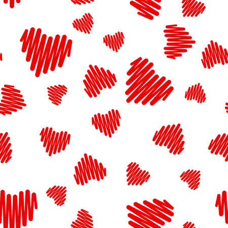 Red Heart symbols, valentines days seamless pattern isolated on a white background.