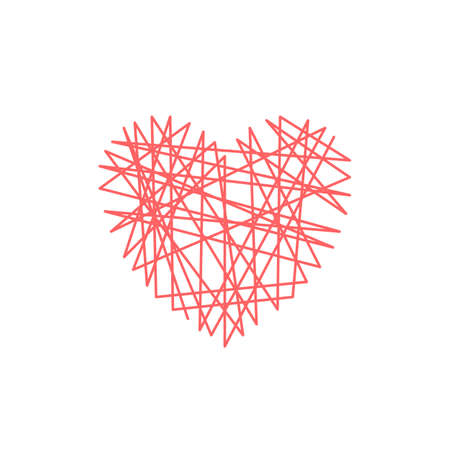 Heart symbol made of thin intersecting pink threads.のイラスト素材