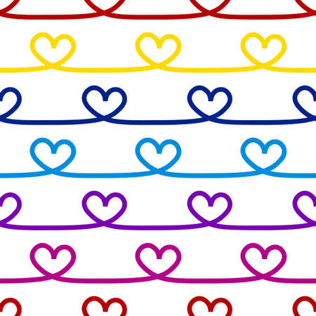 Rainbow colored Heart symbols from a continuous line, seamless patern for Valentines Day.のイラスト素材