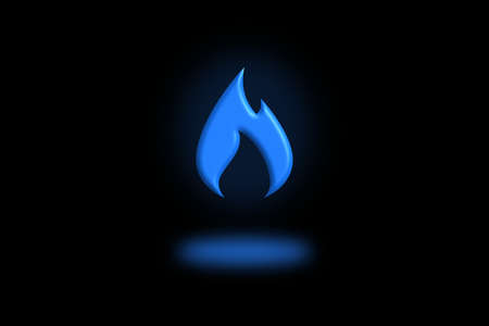 Blue Gas Flame Icon Symbol on a Black Backgroundの写真素材