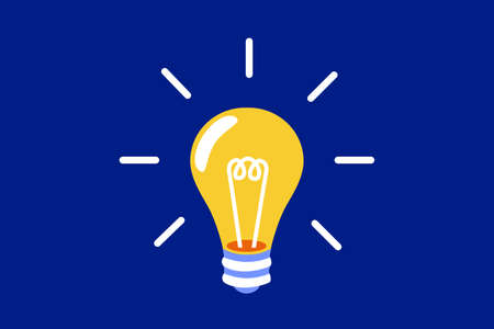 Light bulb on a blue background, symbol for new ideas and creative thinking, vector illustration.