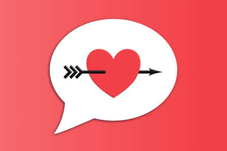 Red love and heart speach bubble, love you message icon or sign on red background.