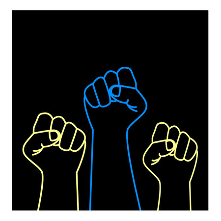 Blue and yellow fists on a black background symbol of freedom.のイラスト素材