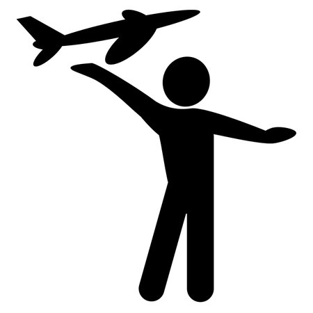 man icon and small airplane, pictogram or sign on a white backgroundのイラスト素材