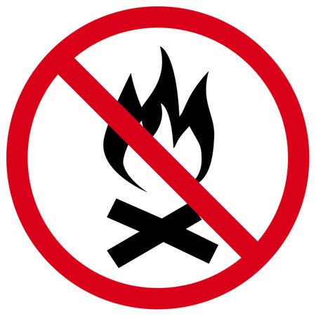 No fire Sign symbol, Please No flame icon on a red prohibition signのイラスト素材
