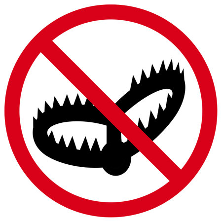 No traps prohibition sign, forbidden icon to hunting animals with trapのイラスト素材