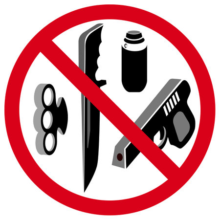 No weapons sign with red round and symbols of knife and gunのイラスト素材