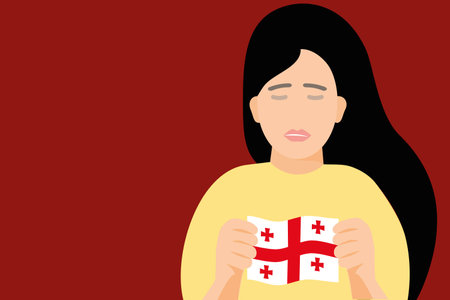 Young woman or girl with national flag of Georgia in her handsのイラスト素材