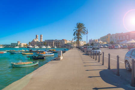 Port of Molfetta with the Duomo in the backgroundの写真素材