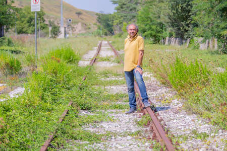 Looking beyond the rails of lifeの写真素材