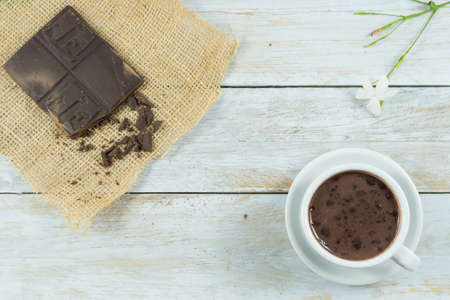 Typical Spanish breakfast, fritter and chocolateの写真素材